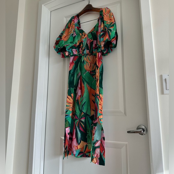 Farm Rio Multicolor Banana Foliage Puff Sleeve Midi Dress - Picture 7 of 12